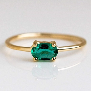 18k gold plated stainless steel ring featuring an oval green emerald-style gemstone