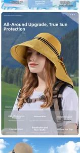 Detail of wide brim sun hat with long neck flap and breathable hollow top design