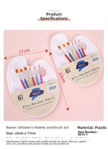 Dettaglio del set pittura per bambini con tavolozza in plastica e 6 pennelli colorati