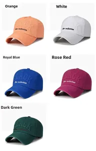 Detail of baseball caps showing embroidered 'BLACK' text in orange, blue, and green