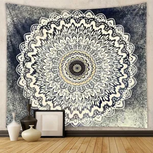 Bohemian Mandala Wall Tapestry Polyester Navy Blue Geometric Pattern Wall Hanging Home Decor For Bedroom Living Room