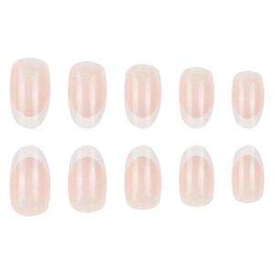 Classic French almond press-on nails with natural pink base and white tips, 10 piece set