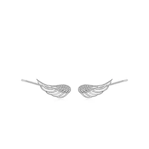 Angel Wing Stud Earrings 925 Sterling Silver With Zirconia For Women Sparkling Dainty Fashion Jewelry