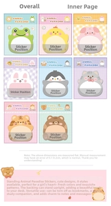 Detail of 8 cute standing animal sticky notes featuring panda, cat, and rabbit designs