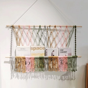 Macrame Wandbehang Deko Böhmisch Handgewebt Baumwollseil Quaste Regal Aufbewahrung Organizer Zuhause Wohnzimmer