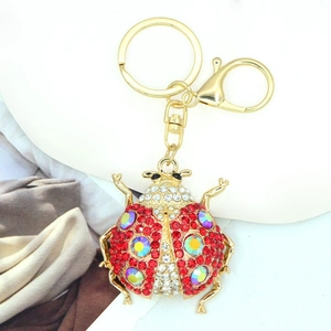 Creative beetle keychain with sparkling red rhinestones and crystal ladybug charm