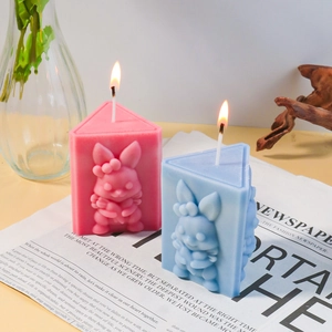 Easter bunny relief triangular candle in pink and blue for home decor aromatherapy