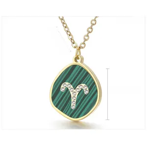 Detail view of Aries zodiac necklace pendant showing 19x16mm size and 4g weight specs