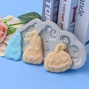 3-cavity pumpkin silicone mold for DIY baking with expressive Halloween cake designs
