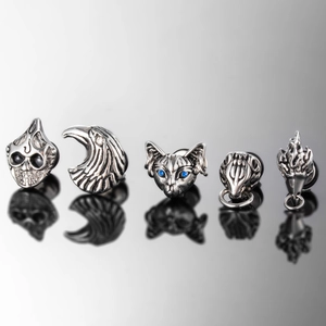 Vintage Gothic Stainless Steel Stud Earrings Punk Skull Eagle Cat Beast Animal Head Hip Hop Jewelry For Men Women