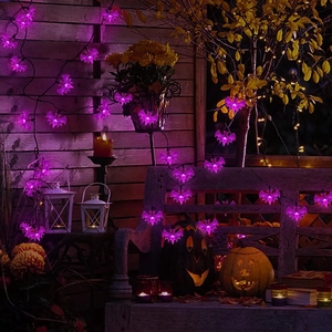 Solar powered purple bat string lights for Halloween outdoor garden party decoration