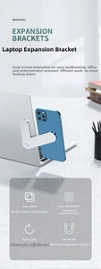 Aluminum magnetic laptop expansion mount showing a smartphone attached to screen side