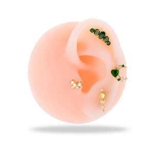 Set di piercing in acciaio inossidabile dorato con zirconi verdi e bianchi su orecchio