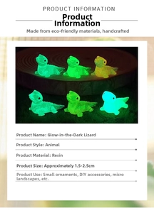 Detailed view of luminous resin lizard ornament showing its 1.5-2.5cm compact size