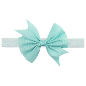 Mint green grosgrain ribbon bow headband for babies with elastic sparkly hair band