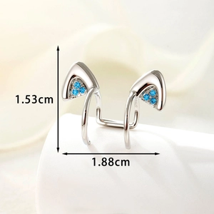 Silver kitten ear cuff with blue zircons, size 1.53cm height by 1.88cm width for women