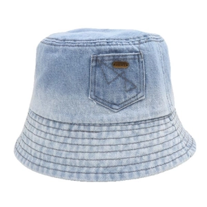 Bob en denim délavé bleu clair rétro avec poche décorative et insigne en métal JHMY