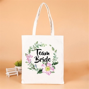 Τσάντα Canvas Team Bride Δώρο Παρανύμφων Floral Στεφάνι Γάμος Πάρτι Τσάντα Χειρός