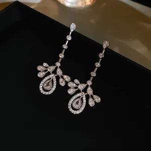 Elegant gold-plated waterdrop tassel earrings with shimmering zircon crystals for women