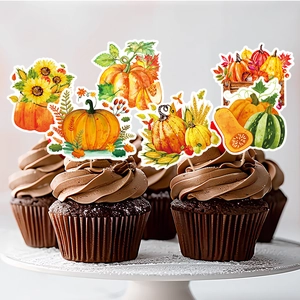 Herbst-Cupcake-Topper mit Kürbis und Sonnenblume für Thanksgiving-Partydekorationen