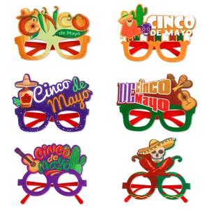 Detailed set of 6 Cinco de Mayo party glasses with cactus and guitar festive patterns