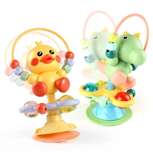 Rotating suction cup baby toys featuring cartoon duck and dinosaur for visual stimulation