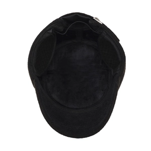 Men's winter thermal flat cap with plush lining and fold-down ear flaps in black