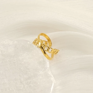 Bague ouverte double chaîne en acier inoxydable plaqué or 18k pour femme chic