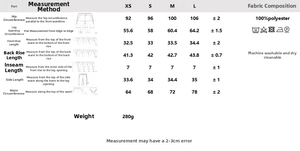 Detailed size chart for black and white tweed jacket and skirt set with measurements