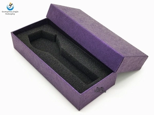 Scatola per orologi viola con trama a corteccia e inserto in schiuma nera protettiva