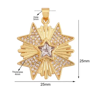 Detailed view of a gold-plated star pendant with cubic zirconia and 25mm dimensions