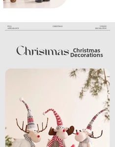 Detailed view of three knitted Christmas reindeer dolls with plush bodies and snowflake hats