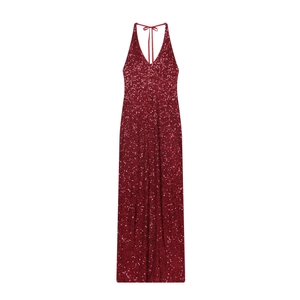 Sequin Evening Dress Halter Deep V-Neck Backless High Slit Sexy Party Maxi Gown Elegant Sleeveless Red