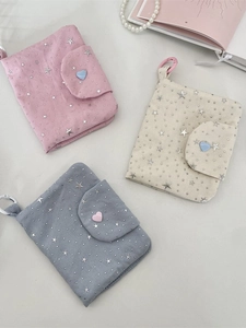 Star pattern sequin coin purse with heart button and carabiner hook in three colors