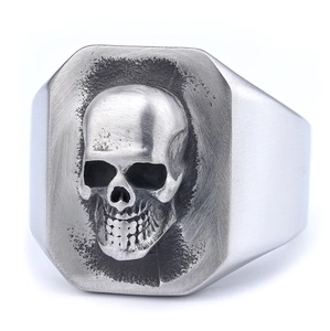 Punk style stainless steel skull ring with vintage matte silver finish for men and women