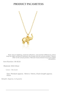 Detailed specs of S925 sterling silver 18k gold elephant pendant with 65cm chain necklace