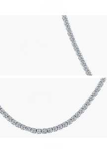 Detail of S925 sterling silver tennis chain featuring hand-set 5A cubic zirconia stones