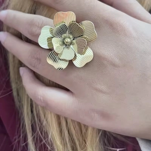 Elegant 18K gold plated stainless steel flower ring with textured layered petals