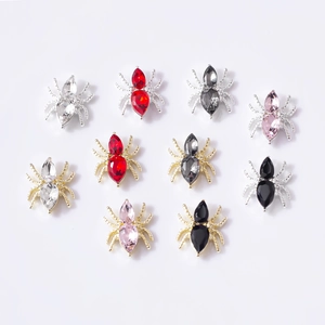 Spider shaped crystal nail charms in 10 piece set for Halloween jewelry decoration
