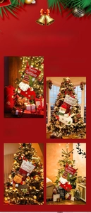 Detailed view of Christmas stockings with 3D Santa and Reindeer on a decorated tree