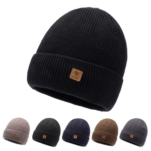 Winter Knitted Beanie Hat For Men And Women Acrylic Fleece Lined Warm Thick Skull Cap With Leather Patch Outdoor