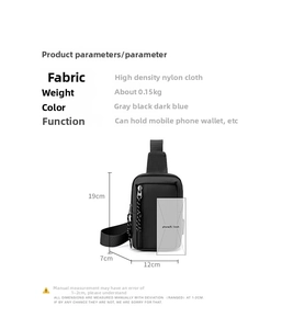 Detailed dimension view showing compact crossbody phone bag measuring 19cm by 12cm by 7cm