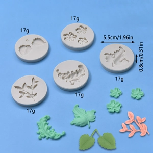 Lot de 5 moules en silicone motif fleurs et feuilles avec dimensions du produit