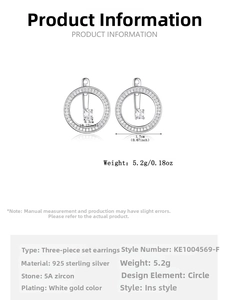 Size chart showing 925 sterling silver hoop earring dimensions and 5A zircon details