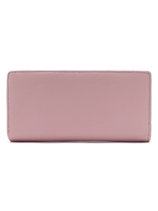 Detailed back view of pink long wallet showing high-quality lychee texture and stitching
