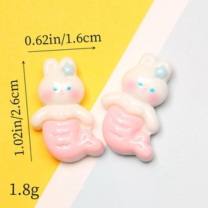 Pink bunny mermaid resin charm detail with dimensions 1.02in height and 1.8g weight