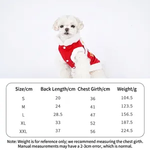 Gilet d'hiver festif rouge pour chien avec broderie et guide des tailles complet