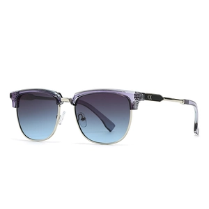 Classic retro square browline sunglasses with purple gradient lenses and silver metal frame
