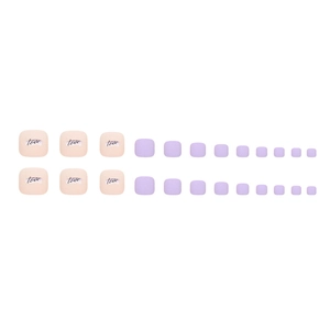 Taro purple and pink matte press-on toenails with love text, 24 pieces set for women