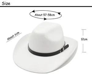 Size chart for the white wool cowboy hat showing 57-58cm circumference and 8cm brim